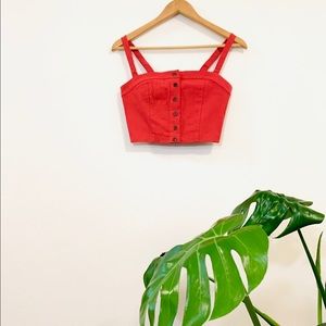 Forever21 Red Button Front Crop Top Sz Med